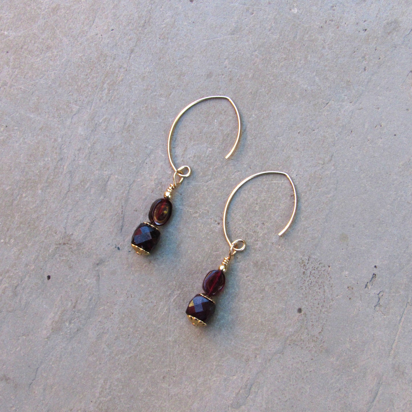 Garnet Gemstone Marquise wire Earrings