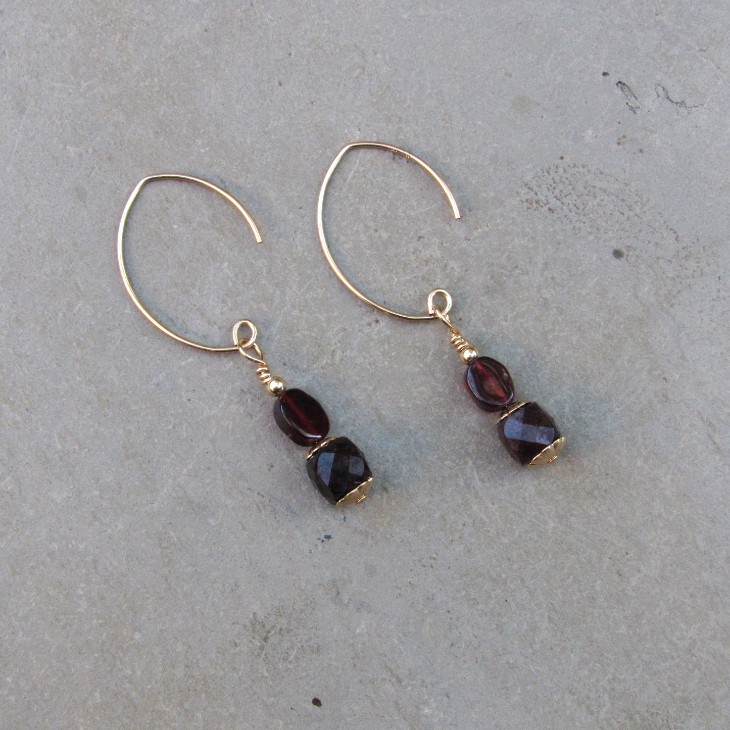 Garnet Gemstone Marquise wire Earrings