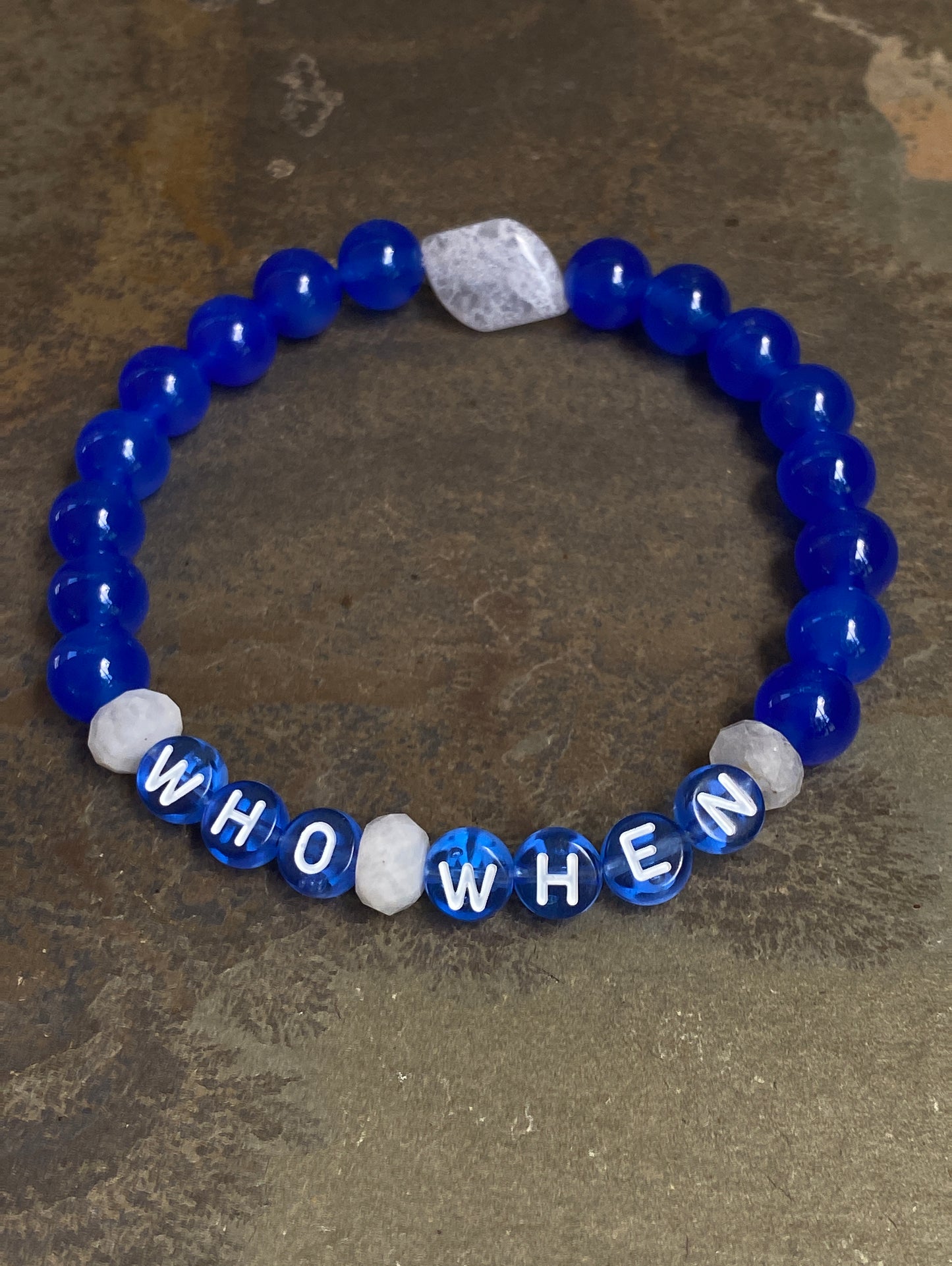 Men's Blue Onyx Gemstone "Who, When" phrase Bracelet