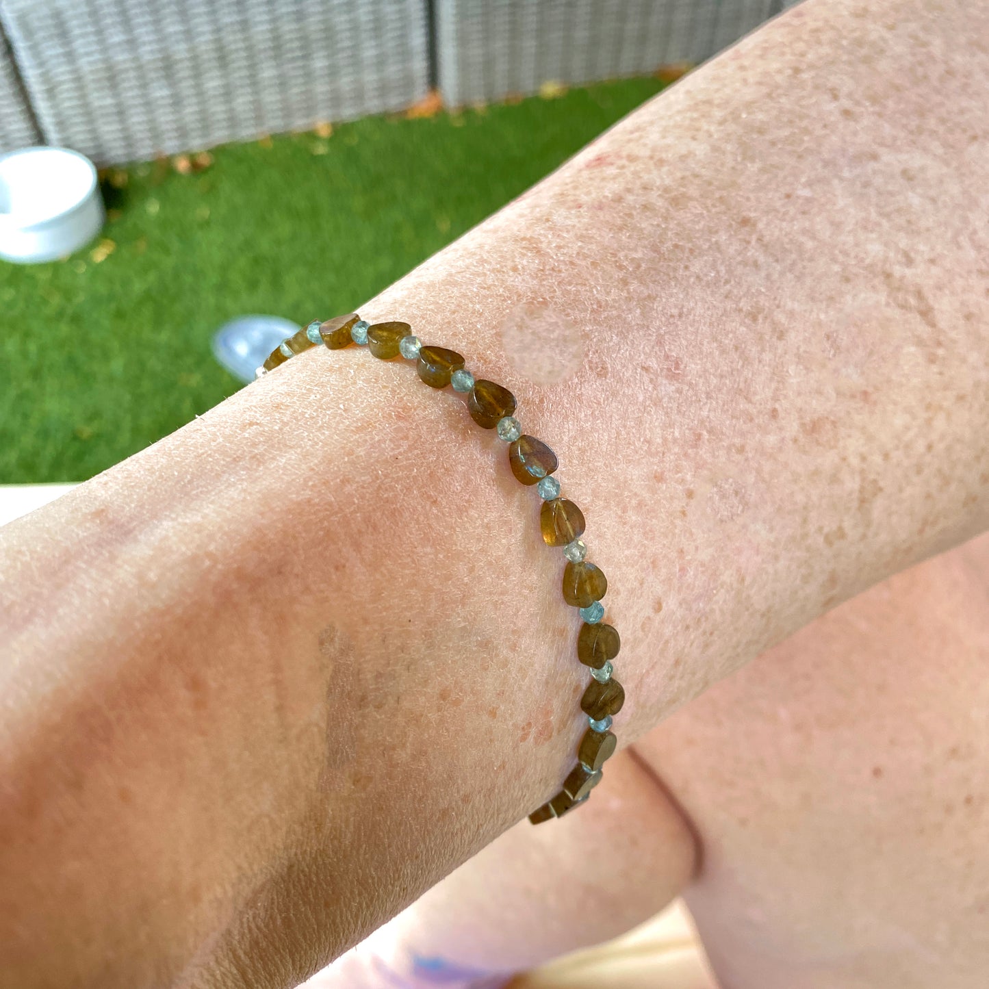 Labradorite heart & Blue Apatite Gemstone w/ Sterling Silver Anklet