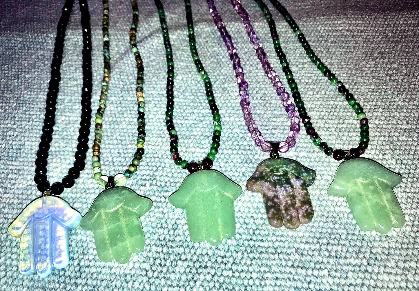 Women's Gemstone Hamsa Palm Necklaces