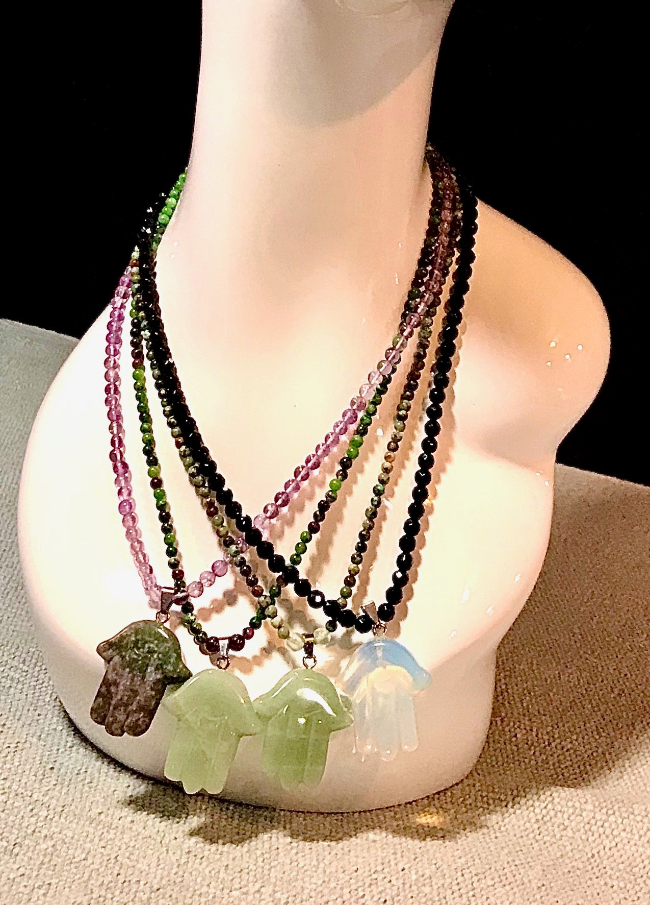 Women's Gemstone Hamsa Palm Necklaces