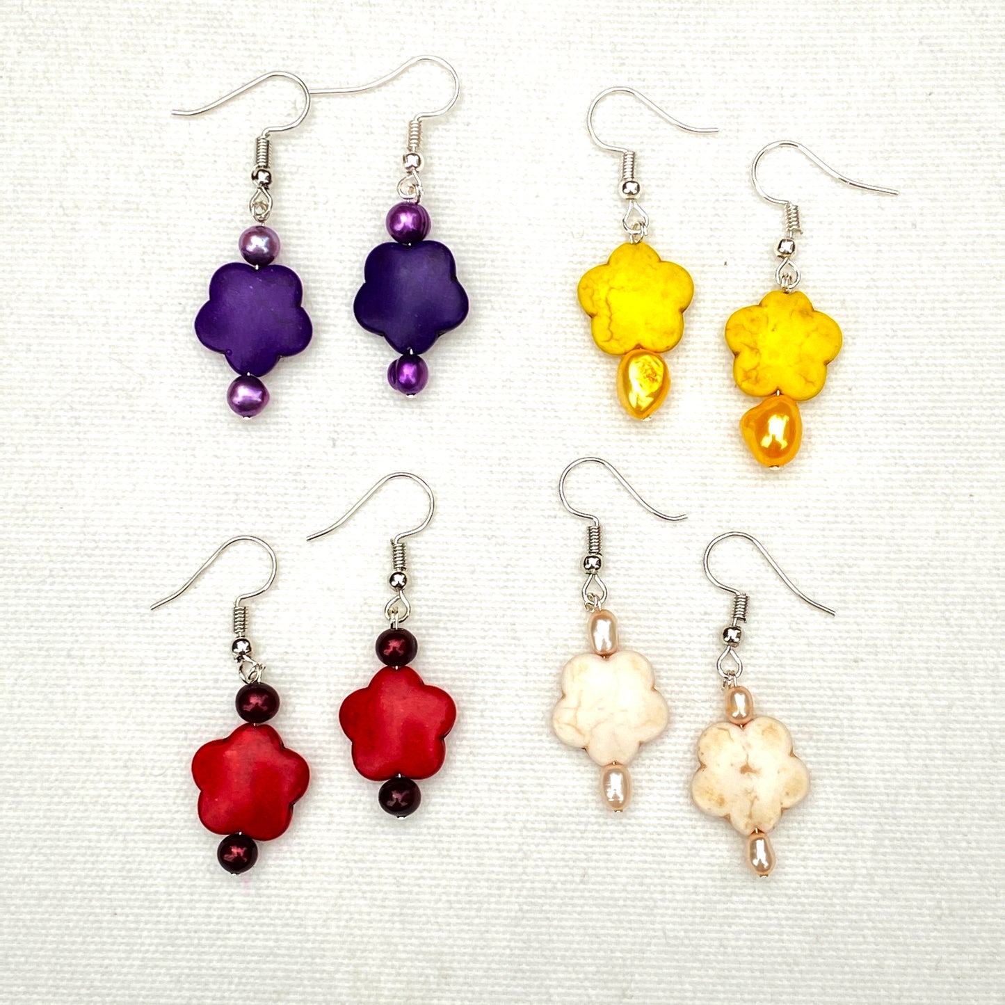 Mini howlite Flower and fresh water pearl drop earrings