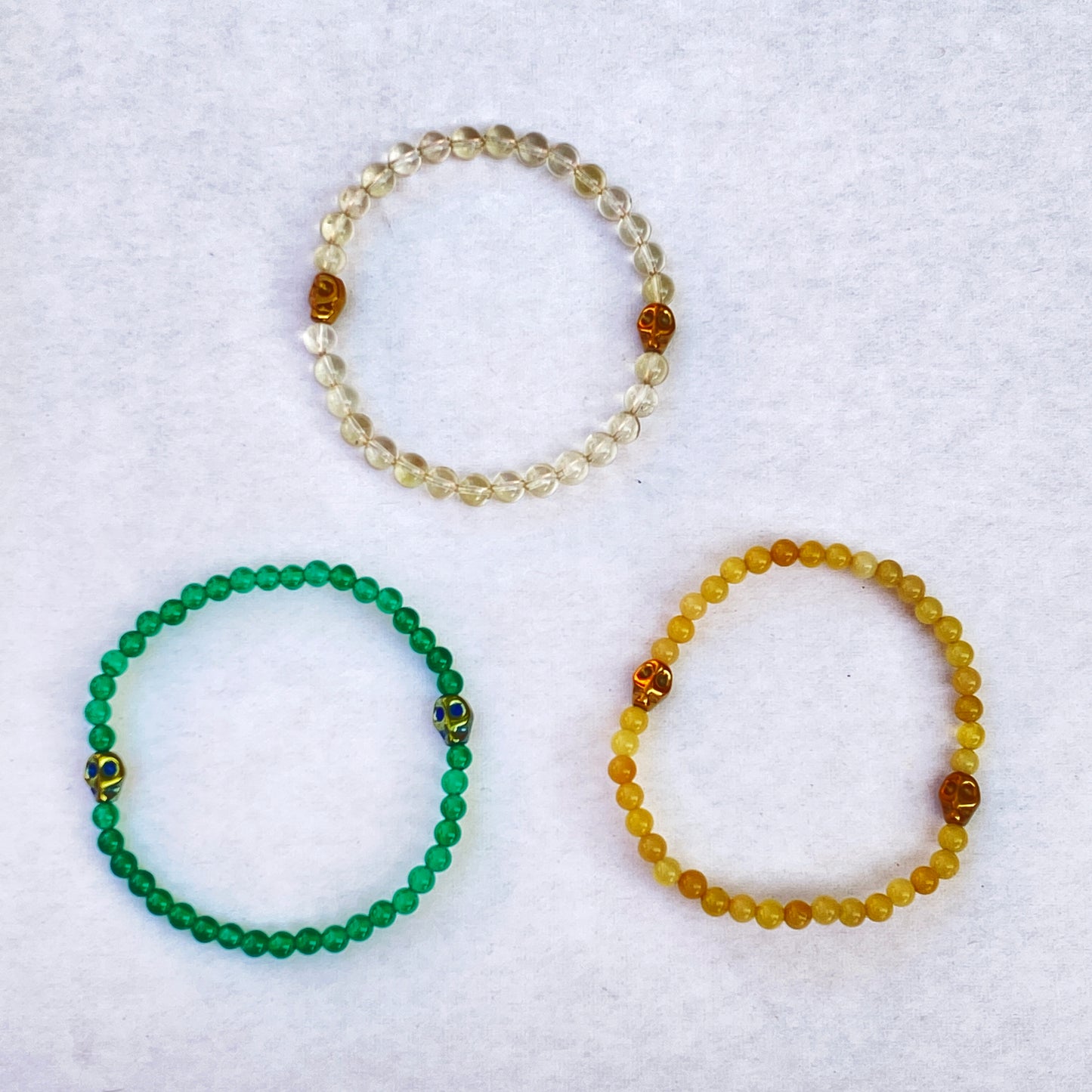Women's Gemstone Beaded Bracelet with Hematite Skulls