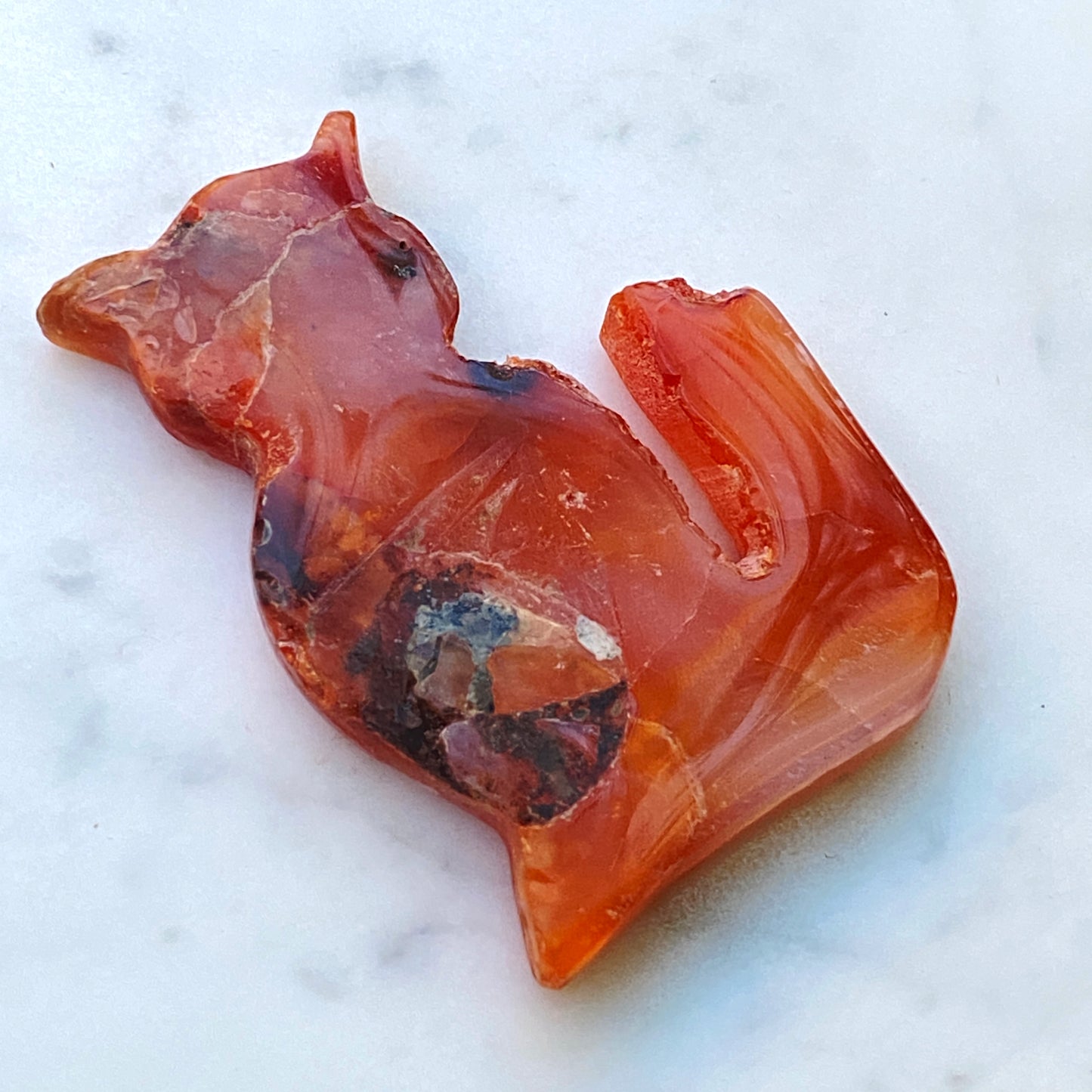 Carnelian Gemstone Cat Cutout Carvings