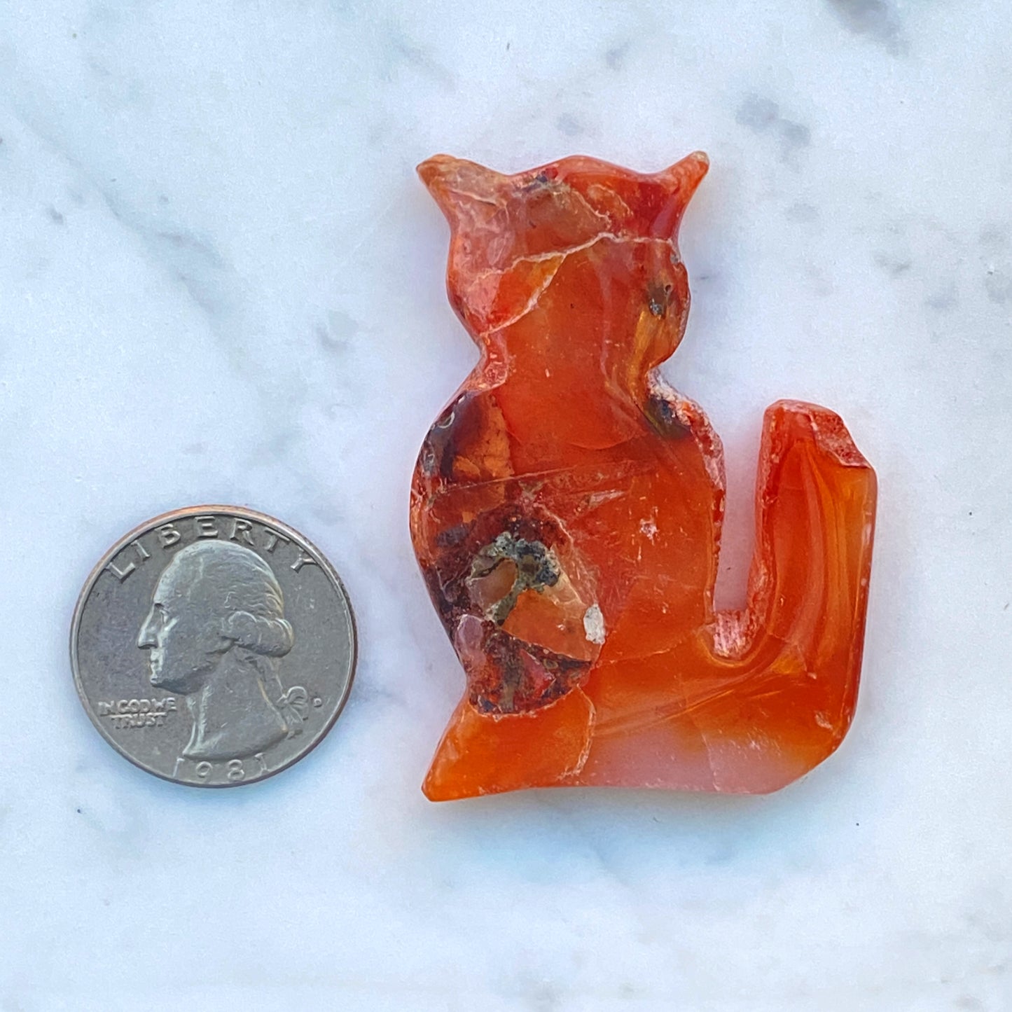 Carnelian Gemstone Cat Cutout Carvings