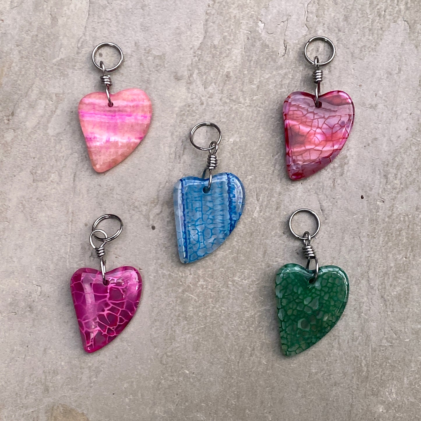 Dragon’s Vein Gemstone Heart Pet Collar Charm with Stainless Steel wire