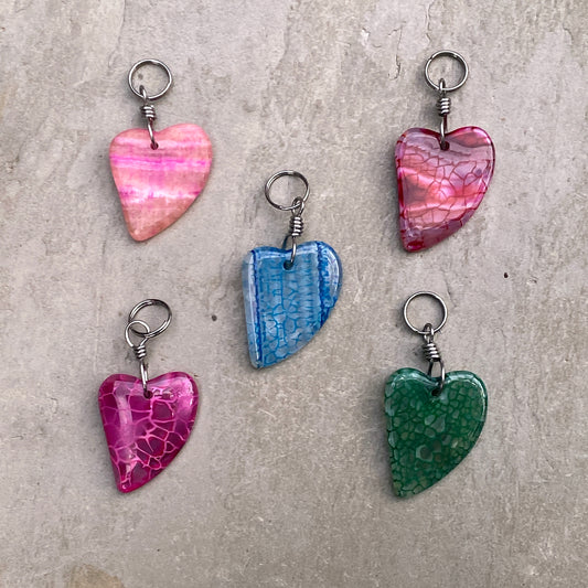 Dragon’s Vein Gemstone Heart Pet Collar Charm with Stainless Steel wire