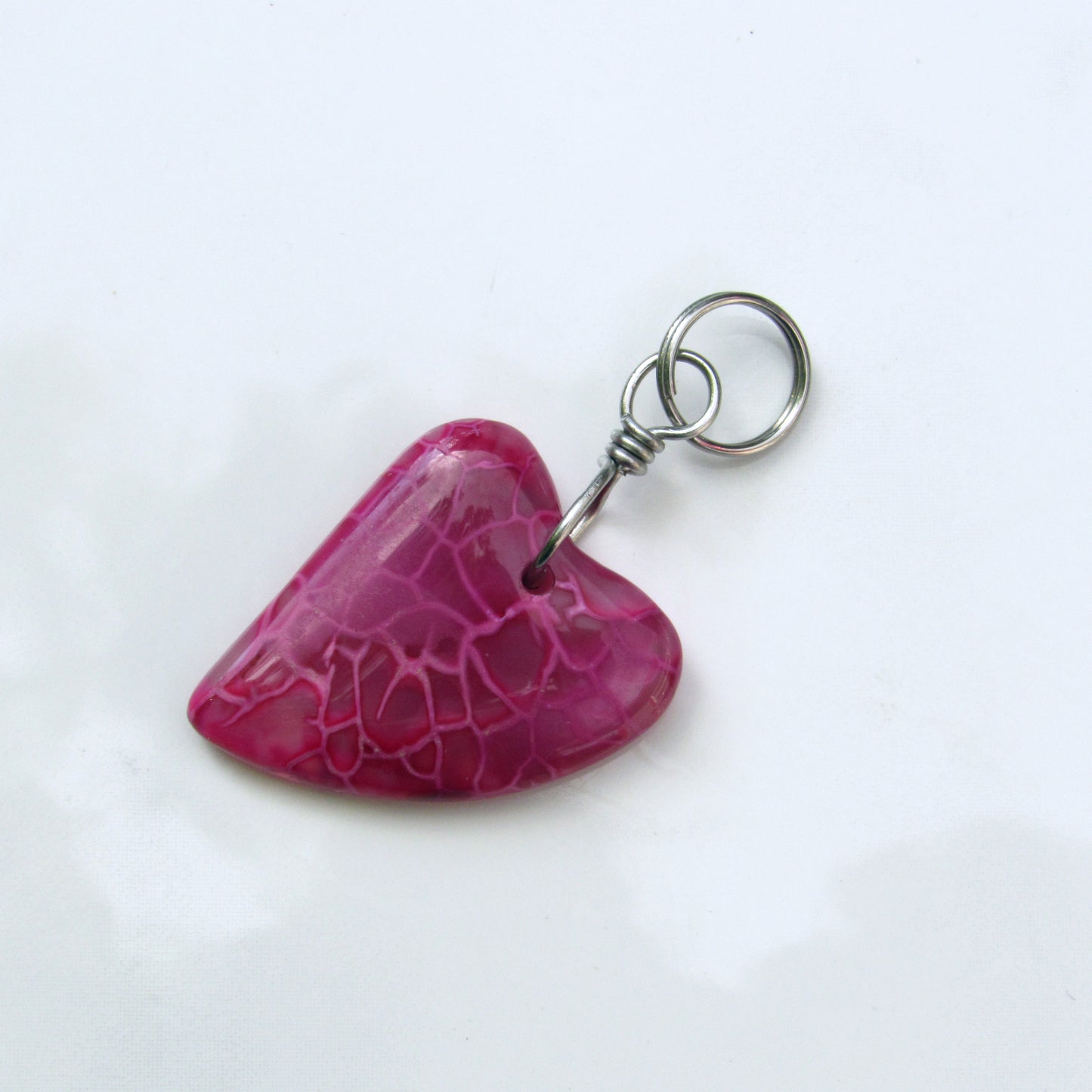 Dragon’s Vein Gemstone Heart Pet Collar Charm with Stainless Steel wire