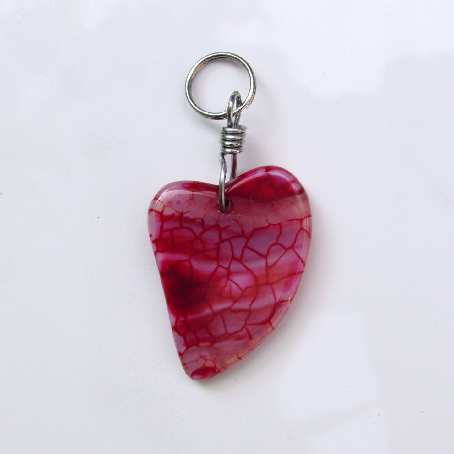 Dragon’s Vein Gemstone Heart Pet Collar Charm with Stainless Steel wire