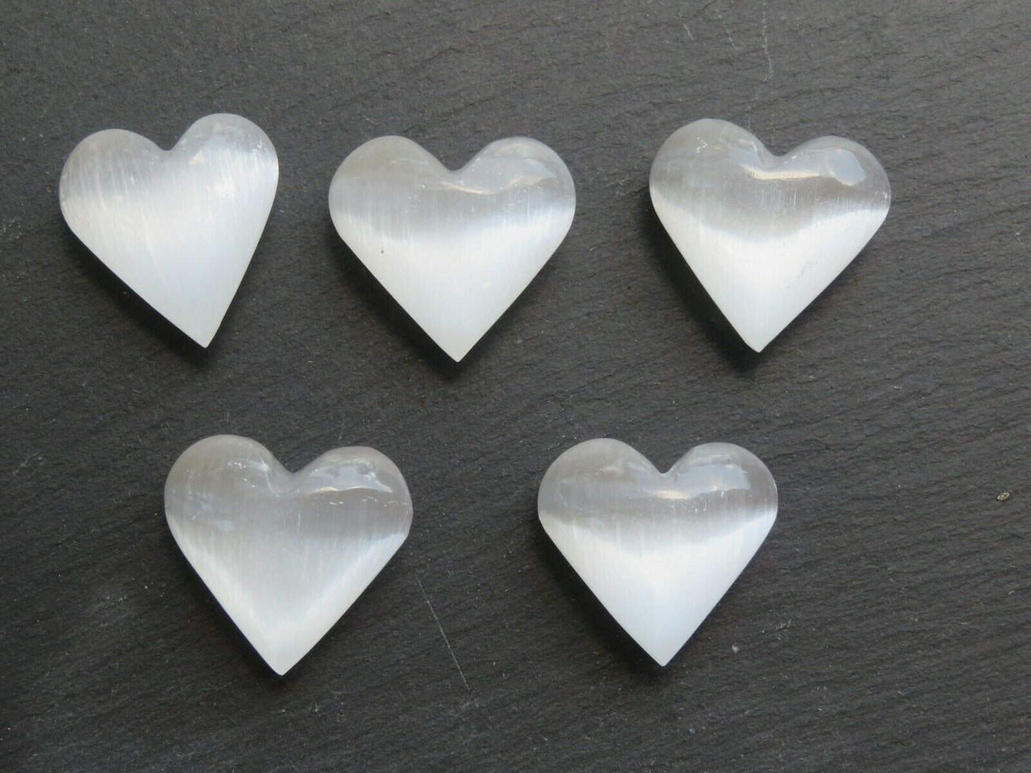 Selenite Gemstone Heart, Puffy Heart, 1.75" - 2", Palm Pocket Heart