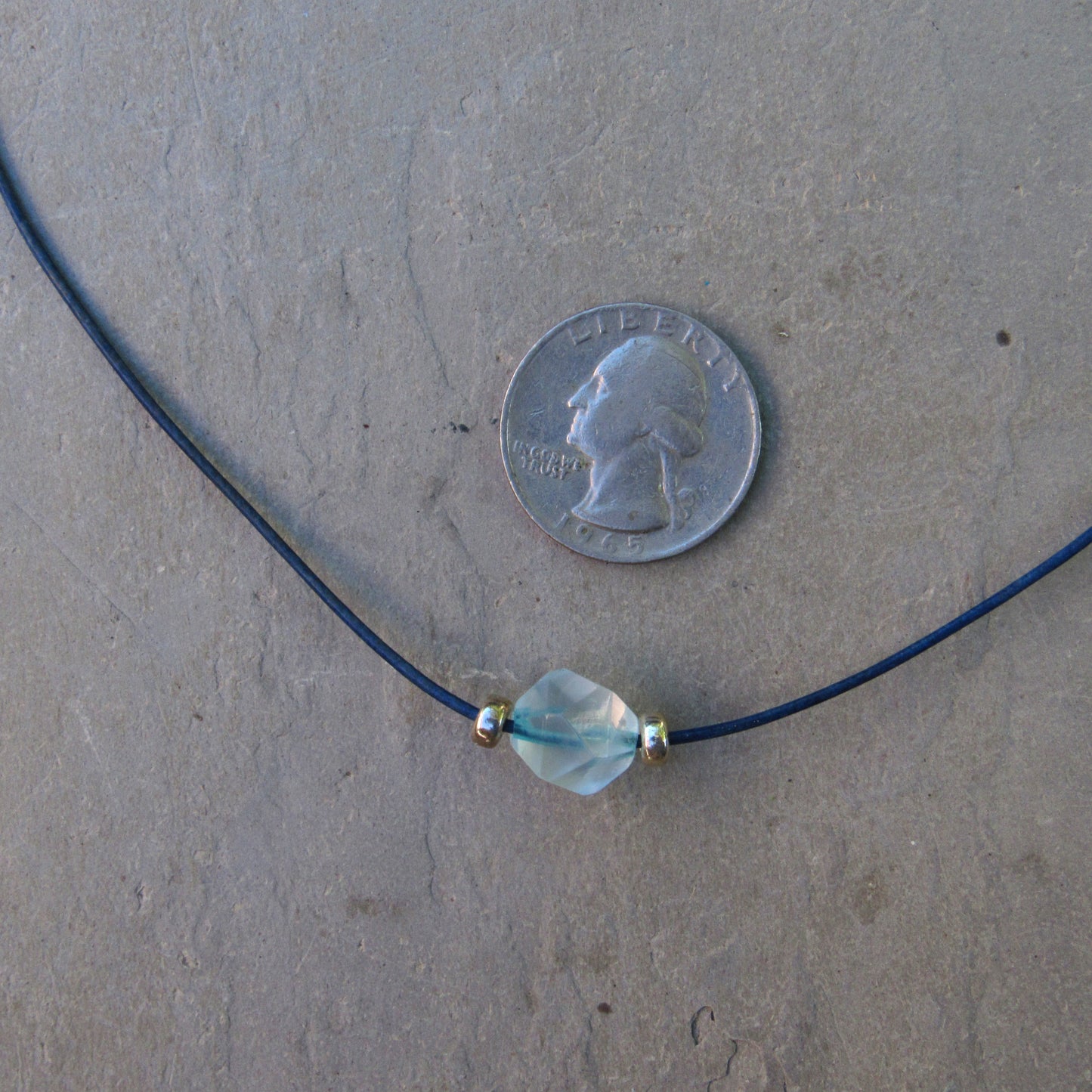 Thin Leather and Natural Topaz Gemstone necklace with Sterling Silver