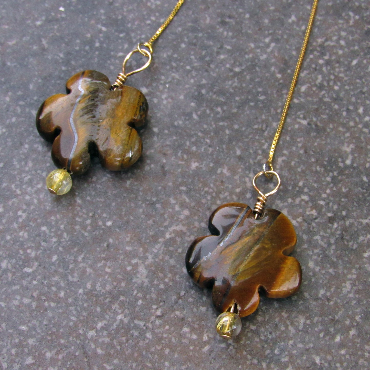 Tiger eye, rutile gold hand wrapped with 14 kt Gold vermeil sterling silver
