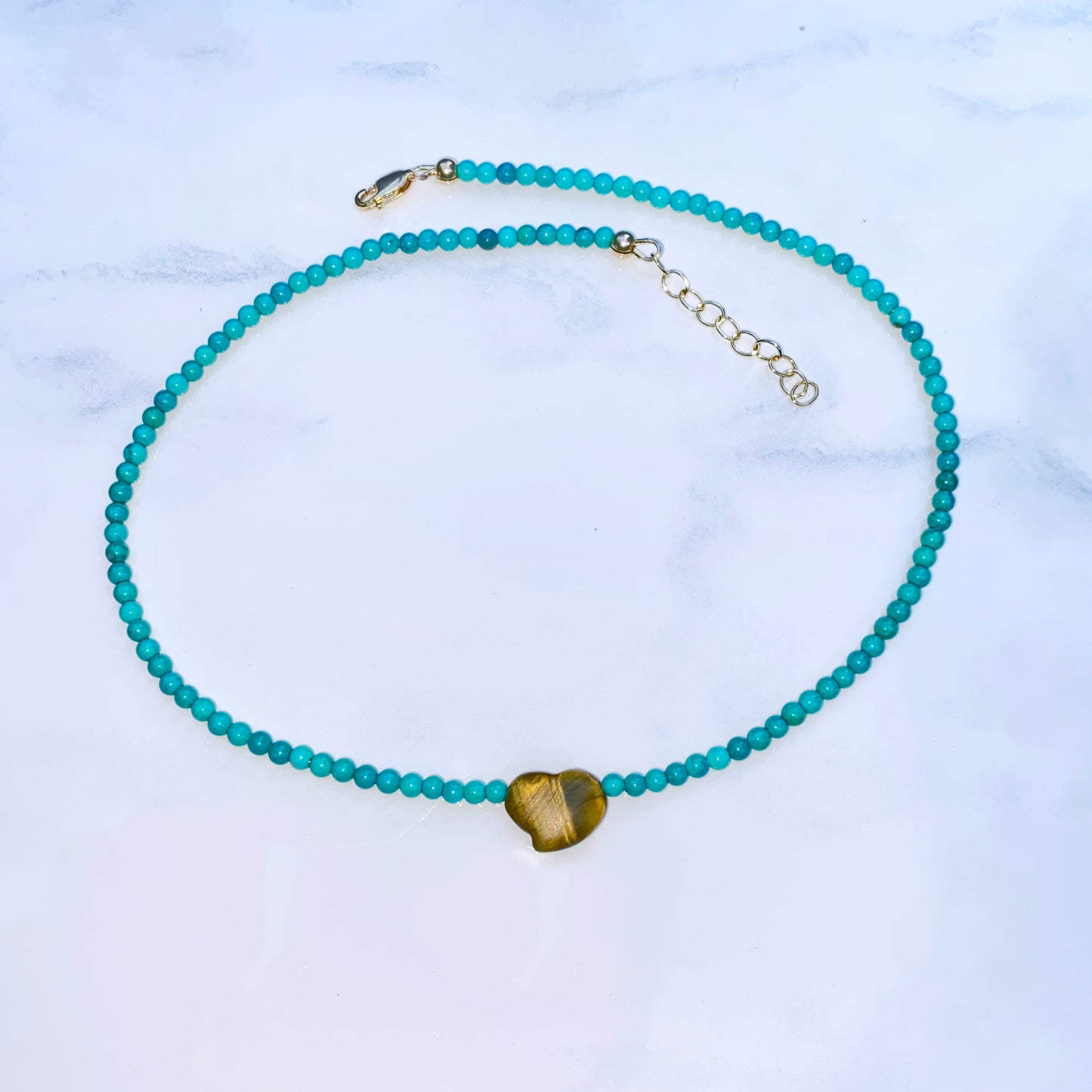Women's Tiger Eye heart Pink Opal or Turquoise Gemstone beaded Necklace