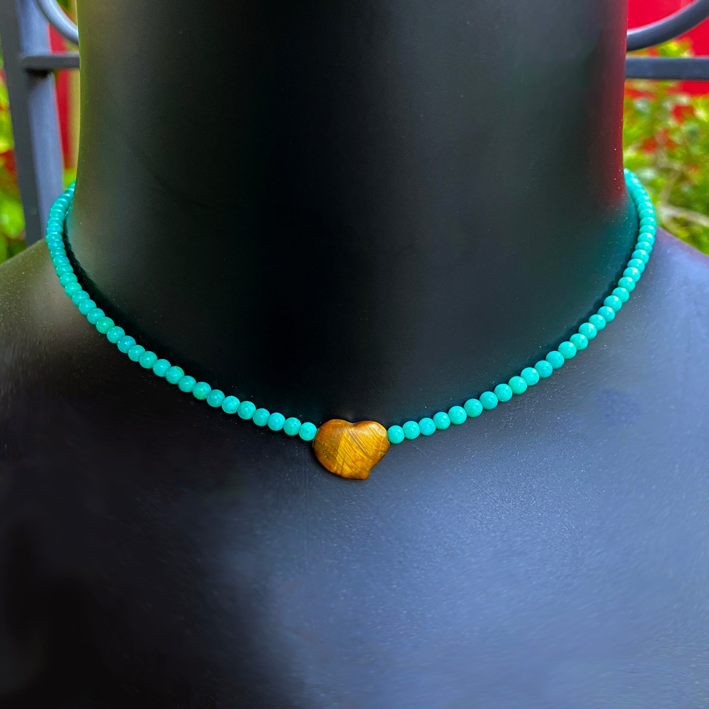 Women's Tiger Eye heart Pink Opal or Turquoise Gemstone beaded Necklace