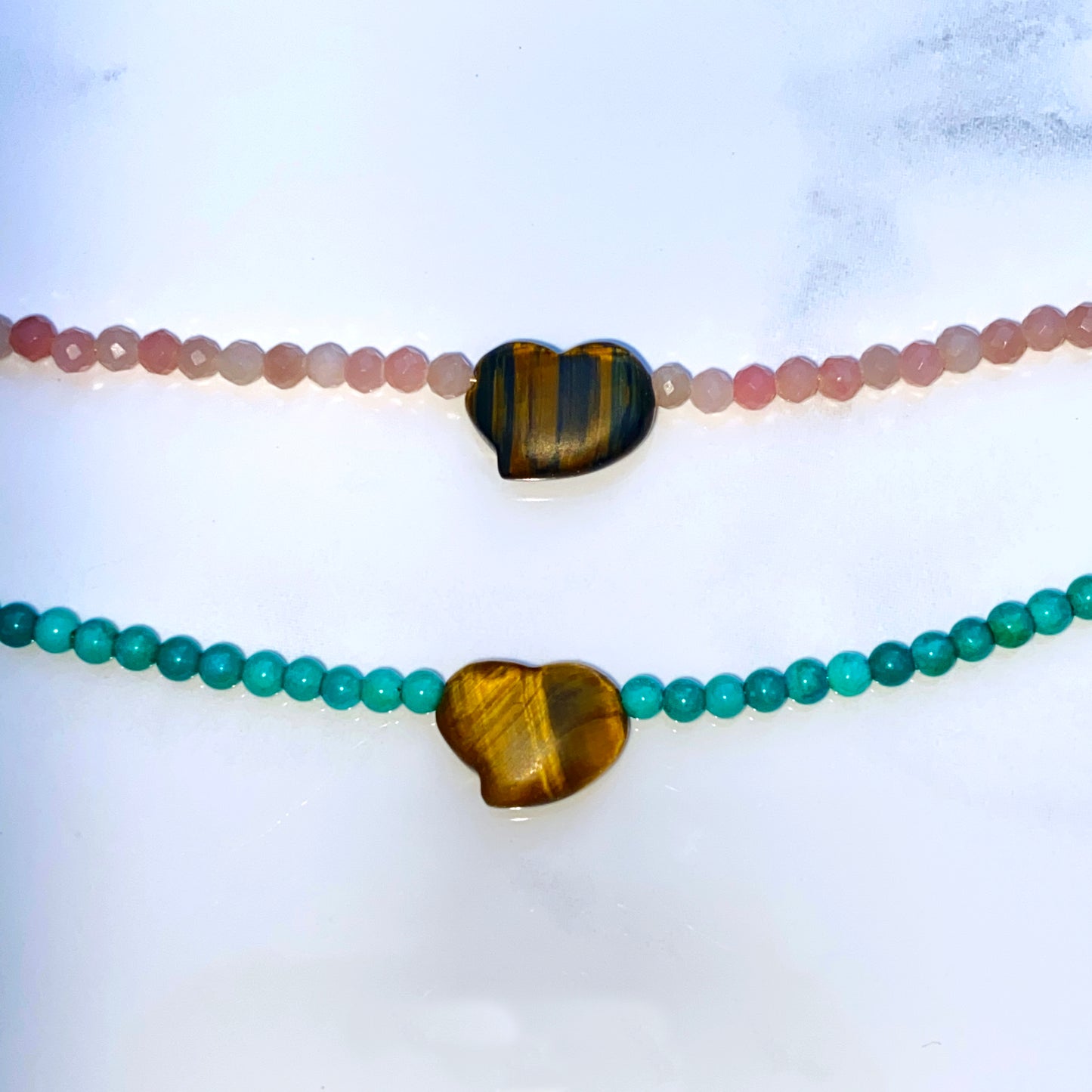 Women's Tiger Eye heart Pink Opal or Turquoise Gemstone beaded Necklace