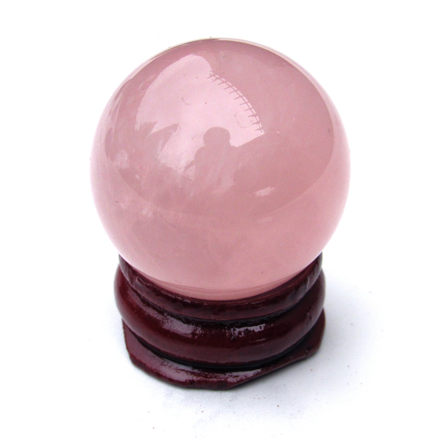 Natural Rose Quartz crystal gemstone semiprecious sphere with stand