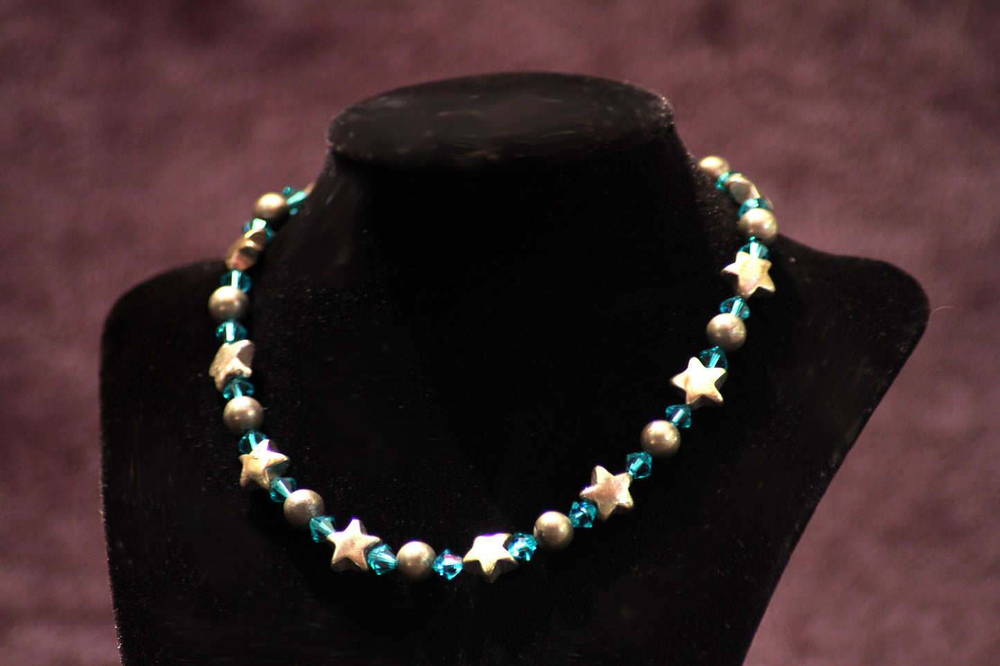 Woman's "Stars at Night" Beaded gemstone and crystal choker Necklace