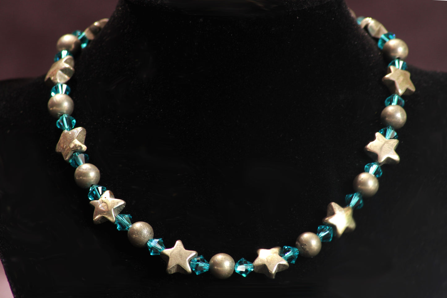 Woman's "Stars at Night" Beaded gemstone and crystal choker Necklace