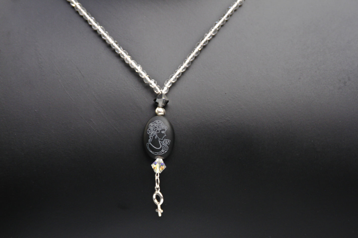 Women's Small Onyx gemstone Cameo and Sterling Silver Venus Charm