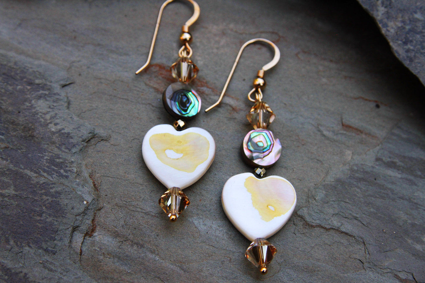 Mother of Pearl Heart shaped dangle and drop Earrings