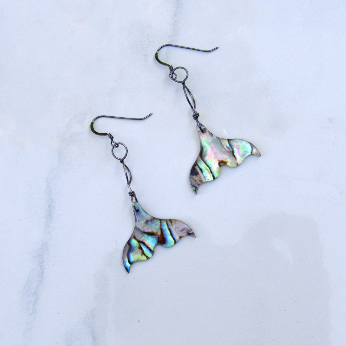 Mermaid Tail Ablaone Earrings on Oxidized Sterling Silver