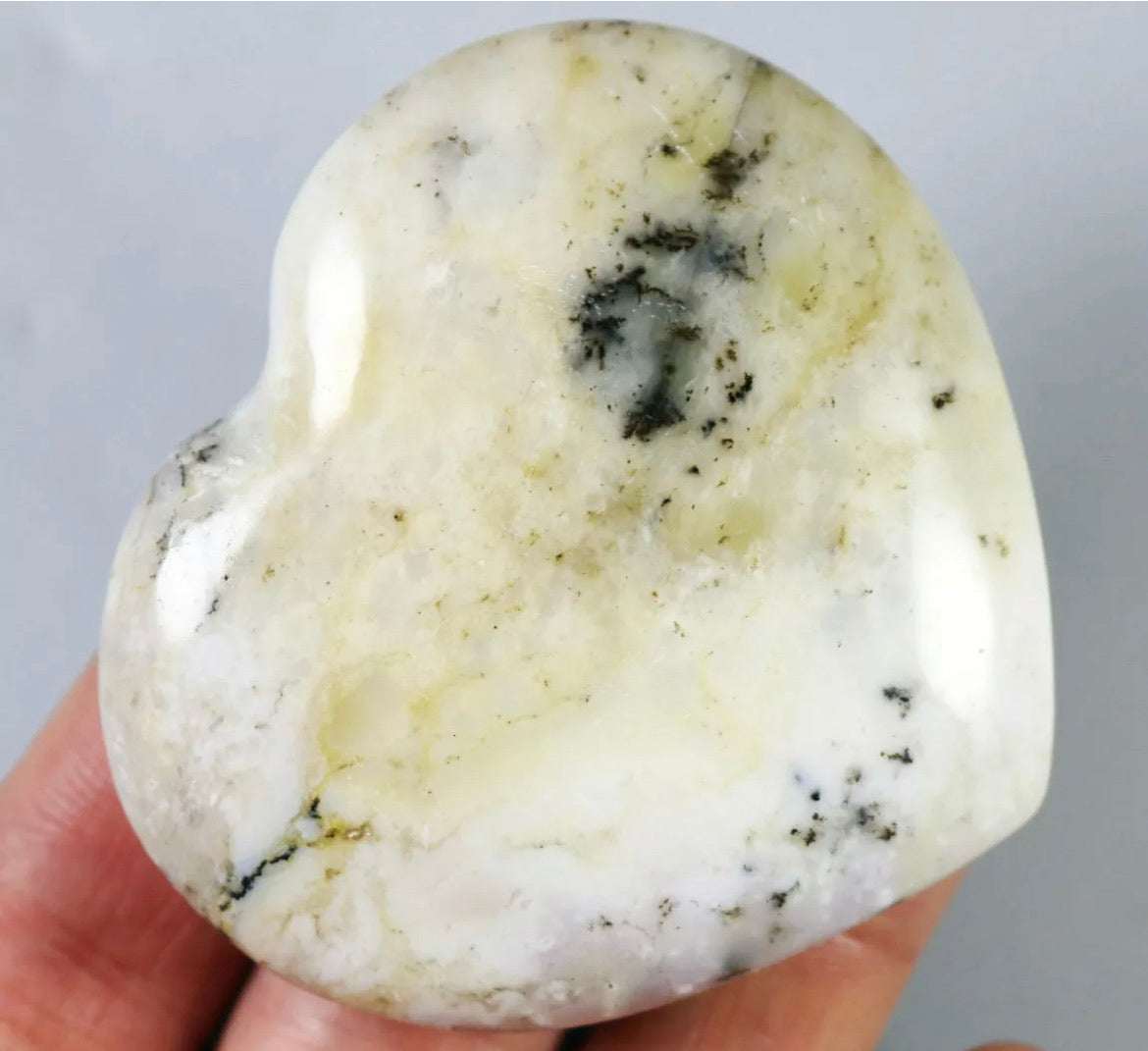 NATURAL Opal with aquatic plant QUARTZ CRYSTAL Polished Love Heart-Madagascar