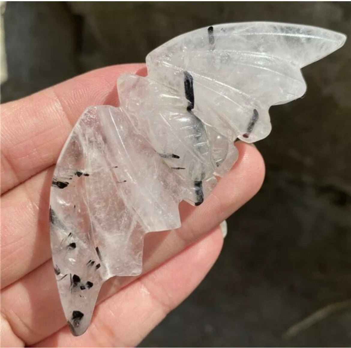 Tourmaline Quartz gemstone carved Bats