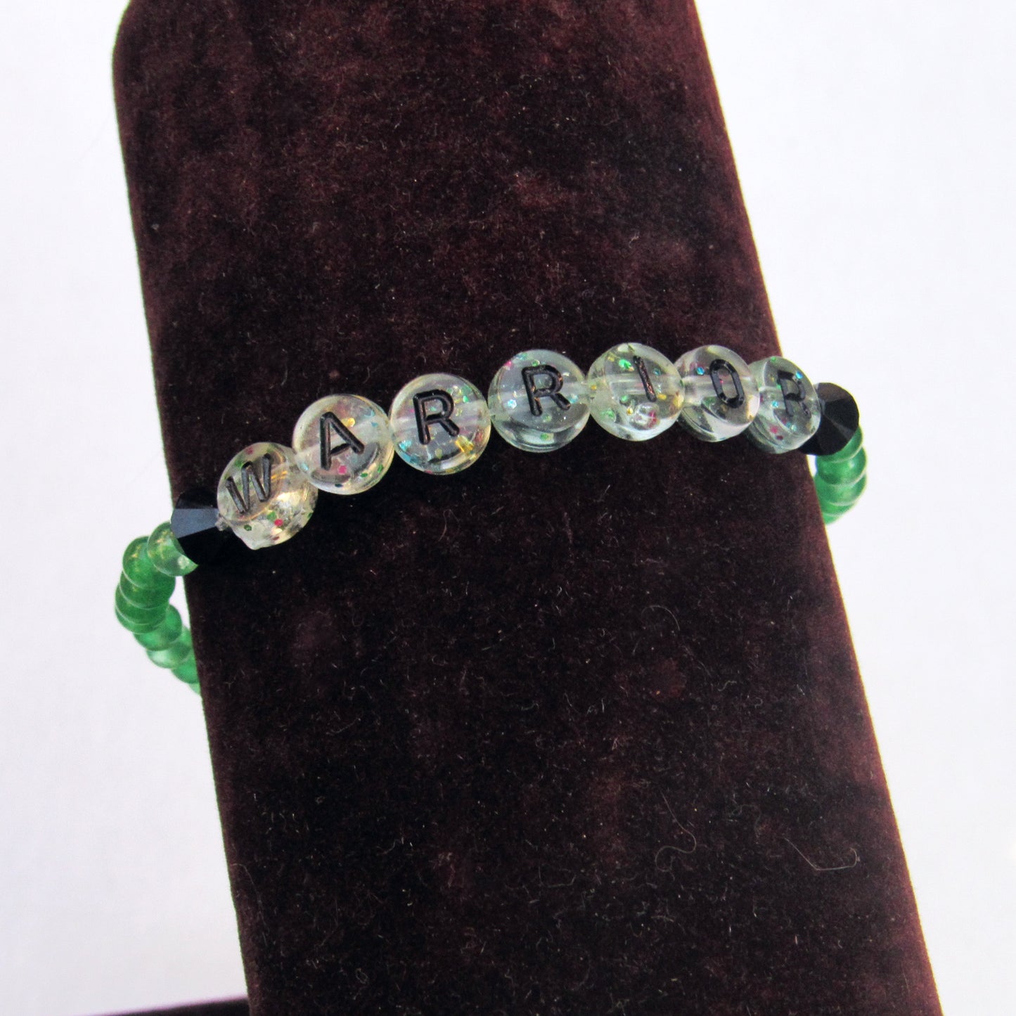 Green Agate, Black Swarovski Crystals, and Onyx Heart Warrior Bracelet
