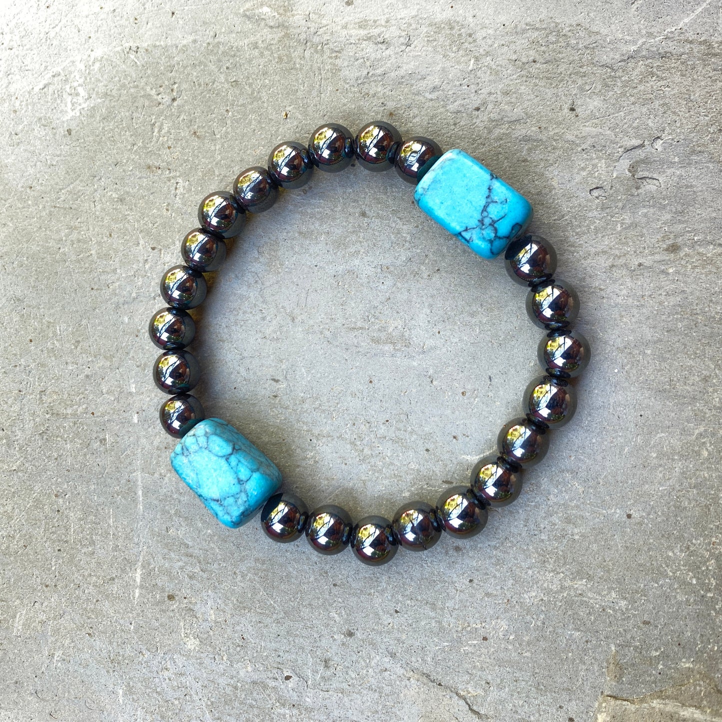 Men's Hematite and Turquoise howlite Gemstone bracelet