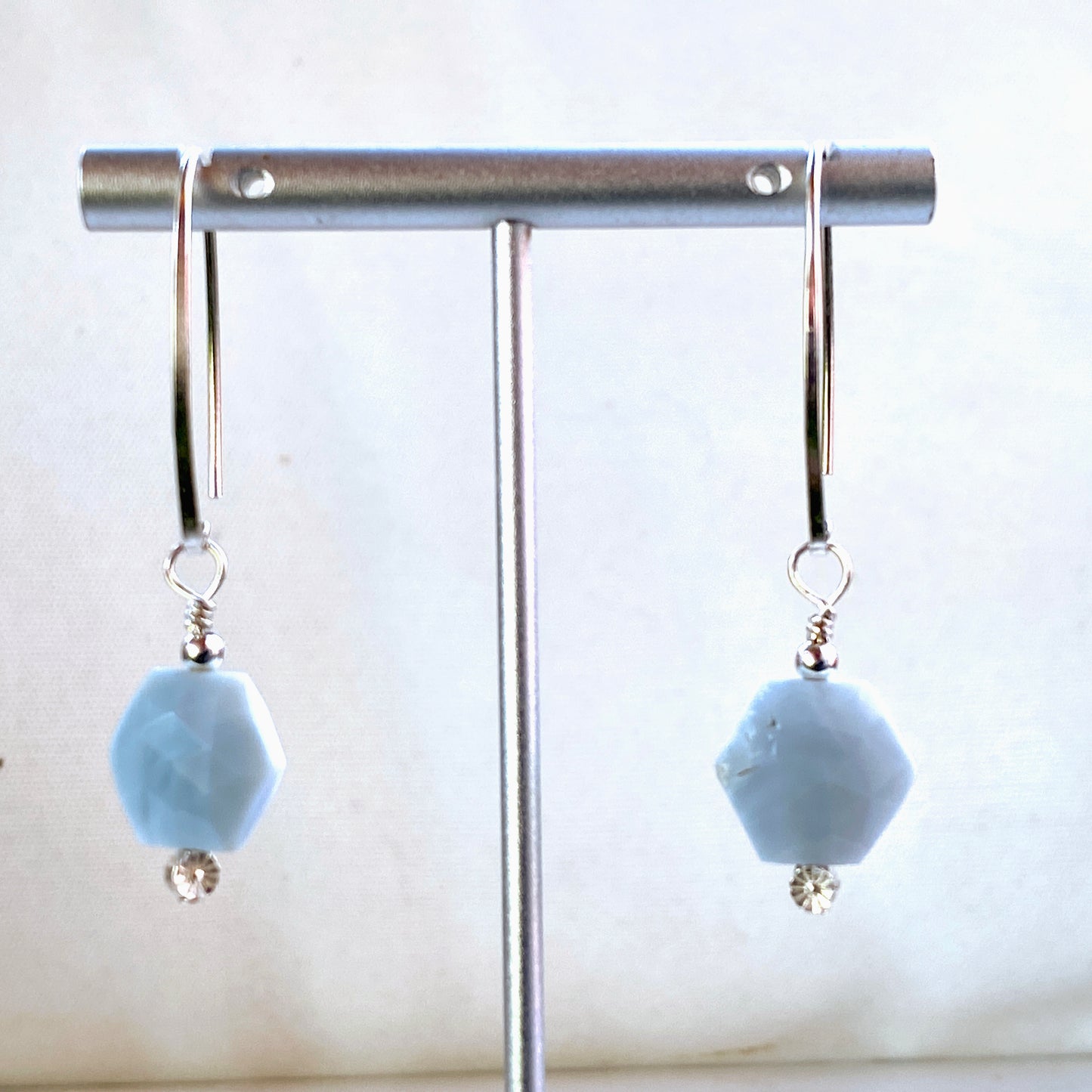Blue Opal gemstone marquiee style Earrings with Sterling Silver