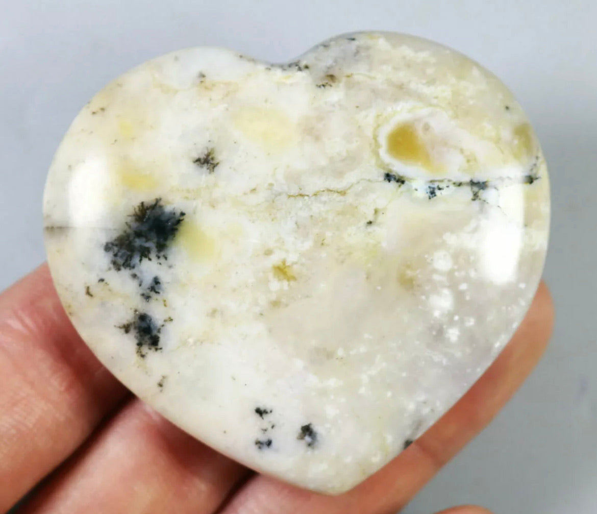 NATURAL Opal with aquatic plant QUARTZ CRYSTAL Polished Love Heart-Madagascar