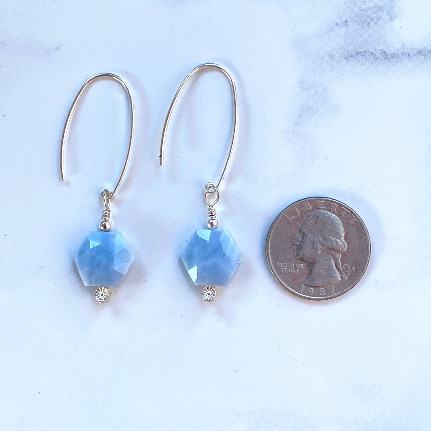 Blue Opal gemstone marquiee style Earrings with Sterling Silver