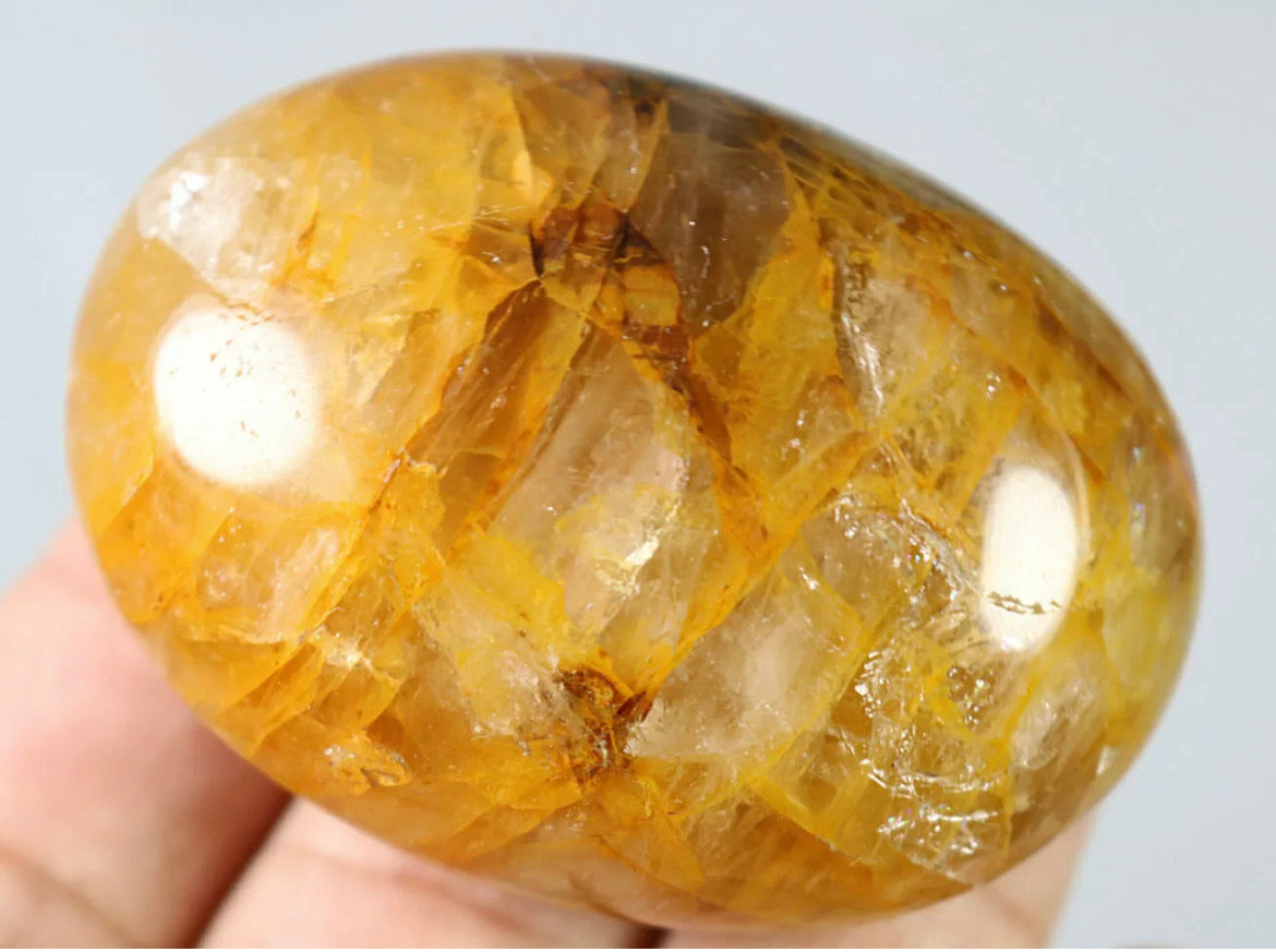 NATURAL Yellow FIRE QUARTZ Hematoid Palm Stone -Madagascar