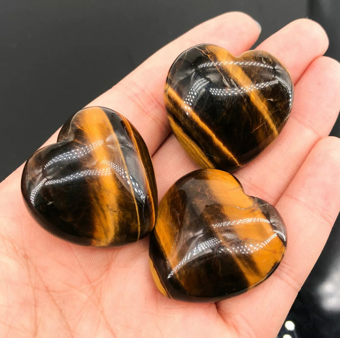 Natural Tiger-Eye gemstone Puffy Palm Stone Heart
