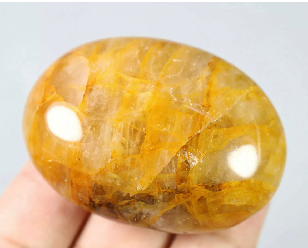 NATURAL Yellow FIRE QUARTZ Hematoid Palm Stone -Madagascar