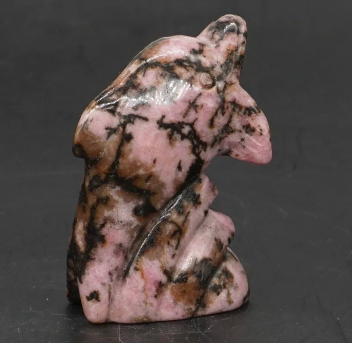 Natural Rhodonite gemstone carved Dolphin