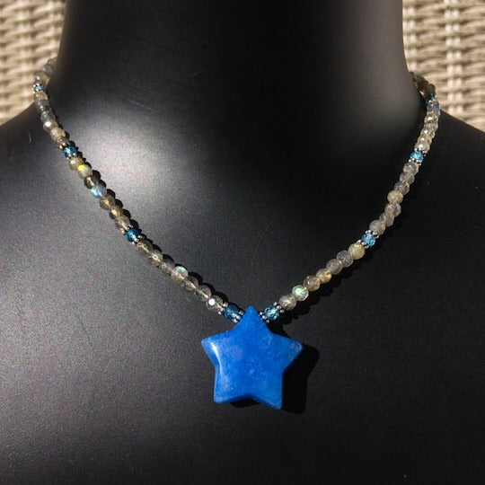 Women’s Blue jade Star, labradorite, blue topaz & sterling silver Gemstone Pendant Necklace