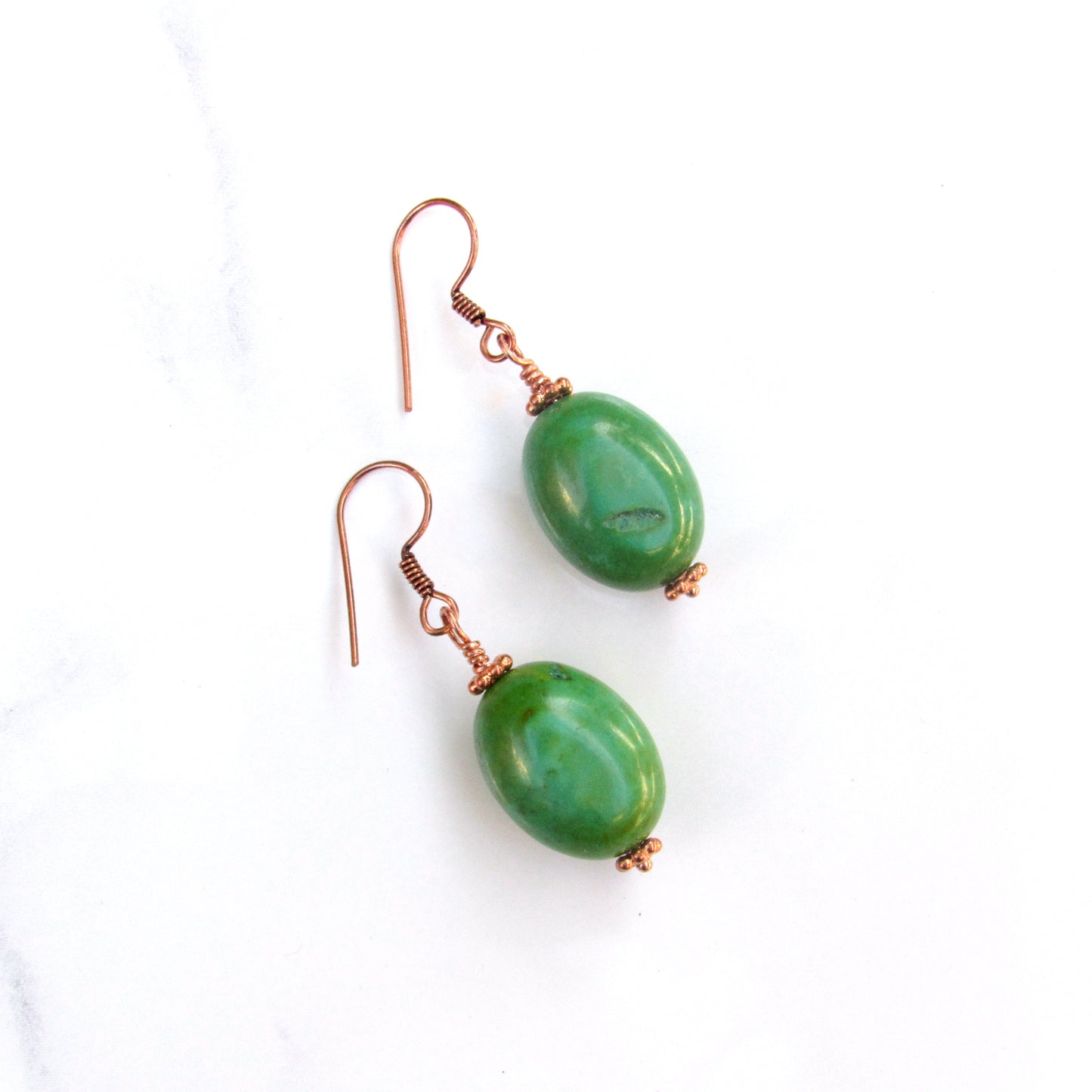Natural Turquoise gemstone and Copper Drop Earrings