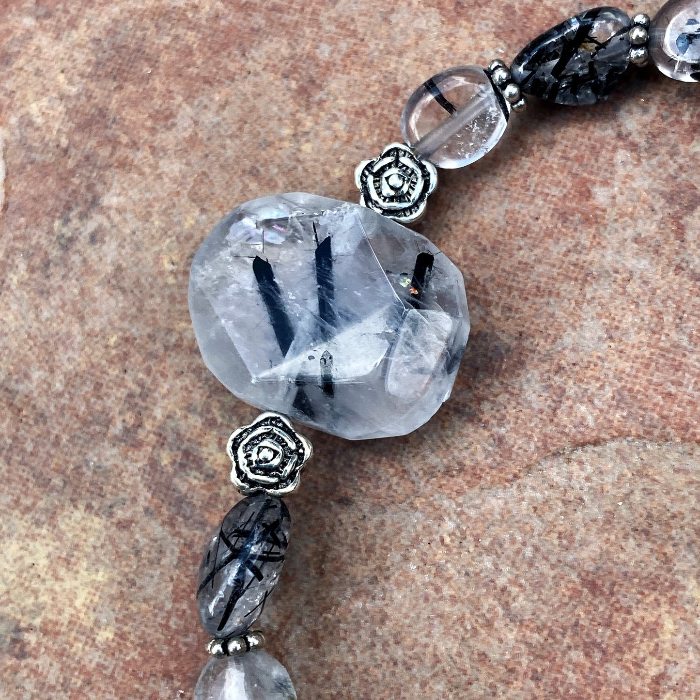 Tourmalated Quartz Gemstone And Sterling Silver Stretch Bracelet