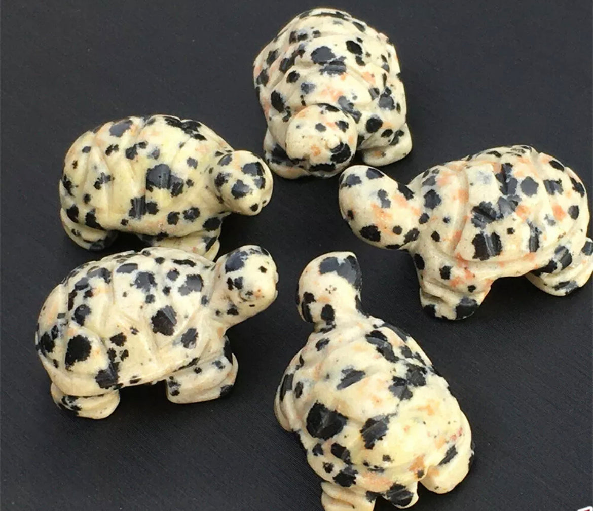 Natural Dalmatian Jasper gemstone carved turtle Figurine