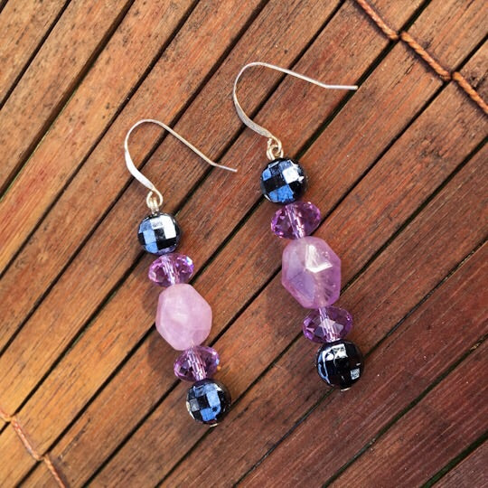 Lavender Quartz Gemstone and Swarvoski Crystal Earrings