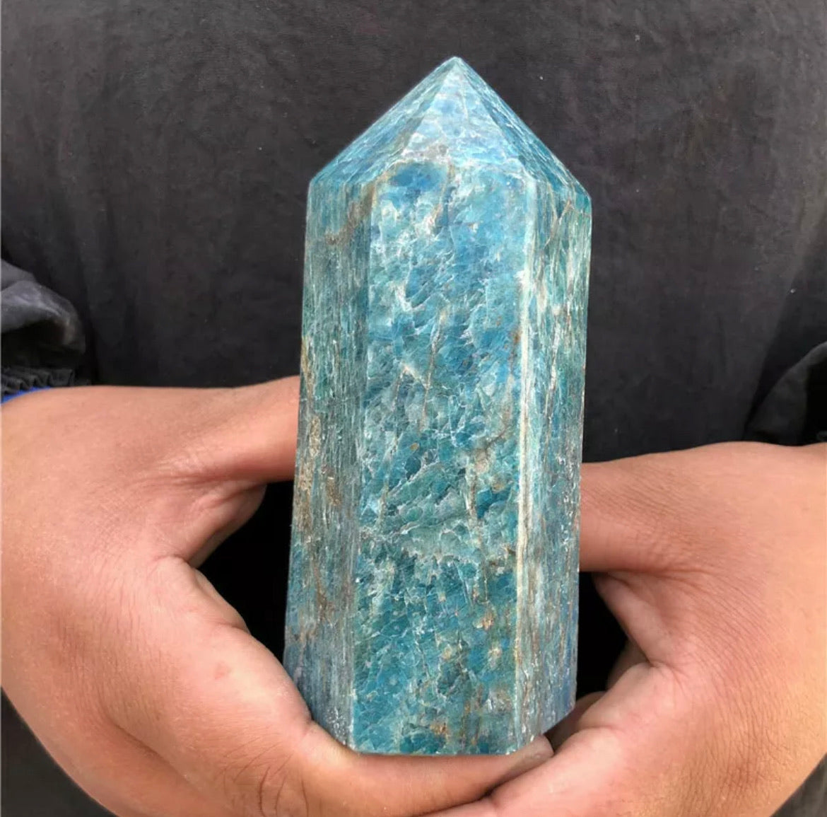 Natural apatite quartz obelisk crystal wand point healing