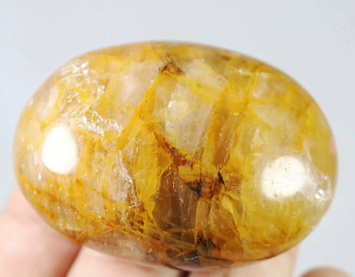 NATURAL Yellow FIRE QUARTZ Hematoid Palm Stone -Madagascar