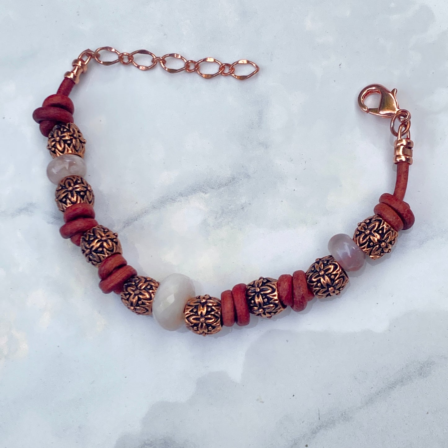 BoHo Bali Gemstone and Leather with copper Clasp Bracelets