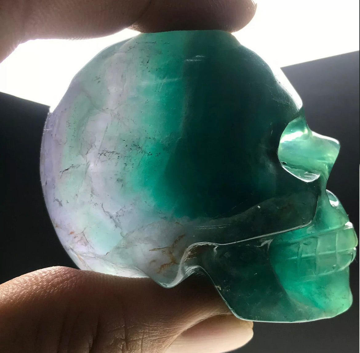 Fluorite gemstone. Hand-carved. Exquisite Skull