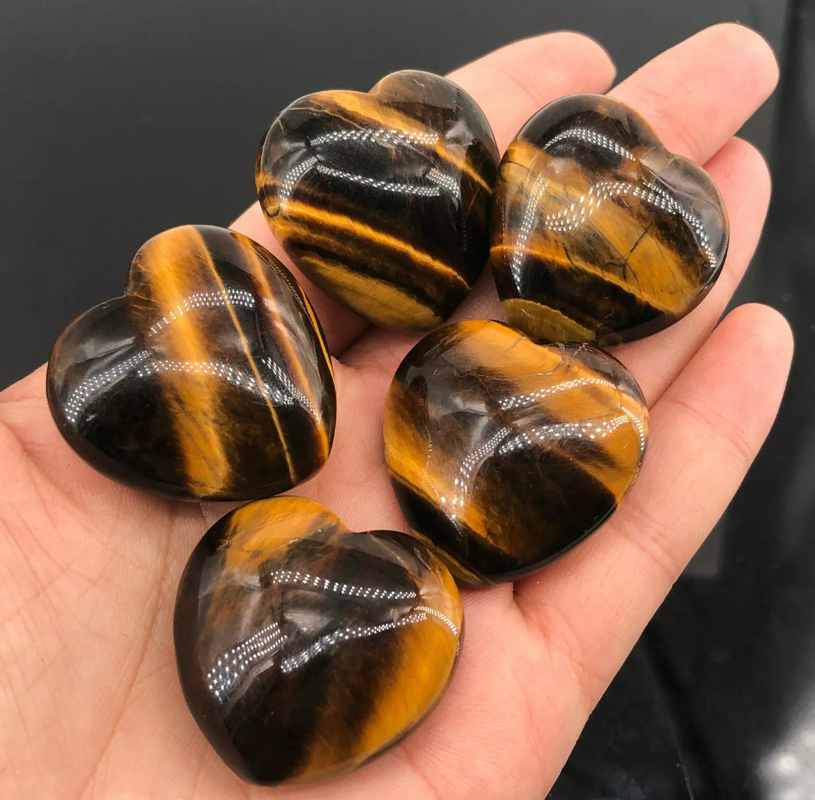 Natural Tiger-Eye gemstone Puffy Palm Stone Heart