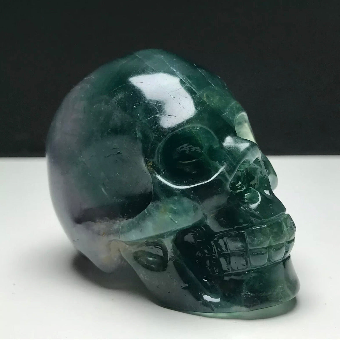 Fluorite gemstone. Hand-carved. Exquisite Skull