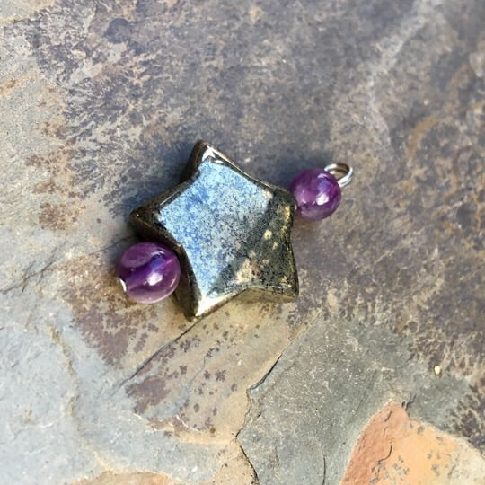Pet Charm with Pyrite and Genuine Gemstones