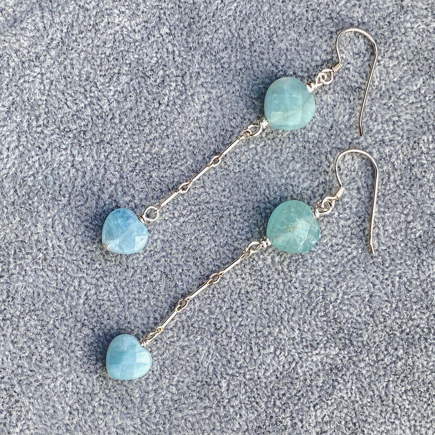 Aquamarine gemstone Heart Dangle Earrings